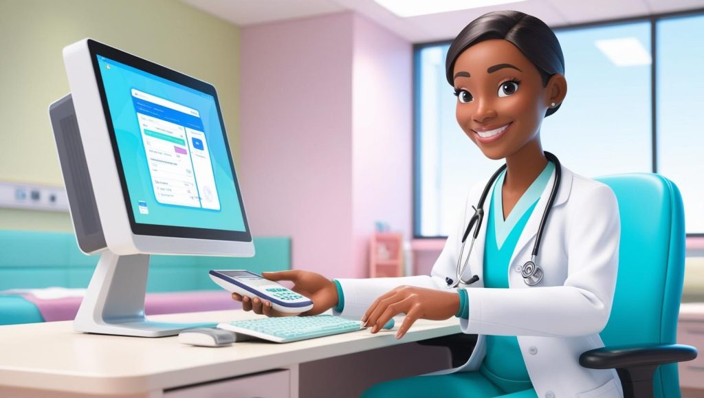 Healthcare worker ordering medication on a computer