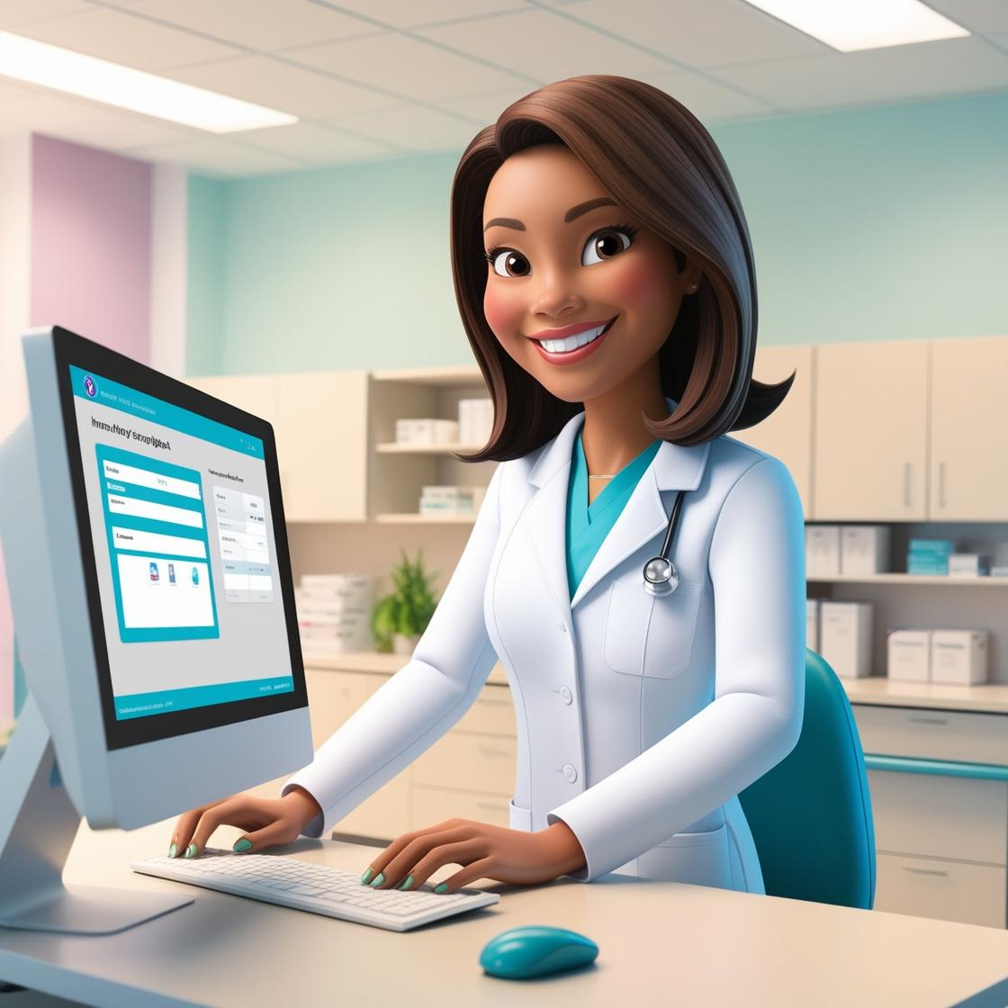 Healthcare worker ordering supplies on a computer